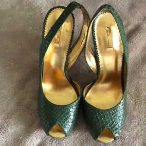 Report Signature green snakeskin heels